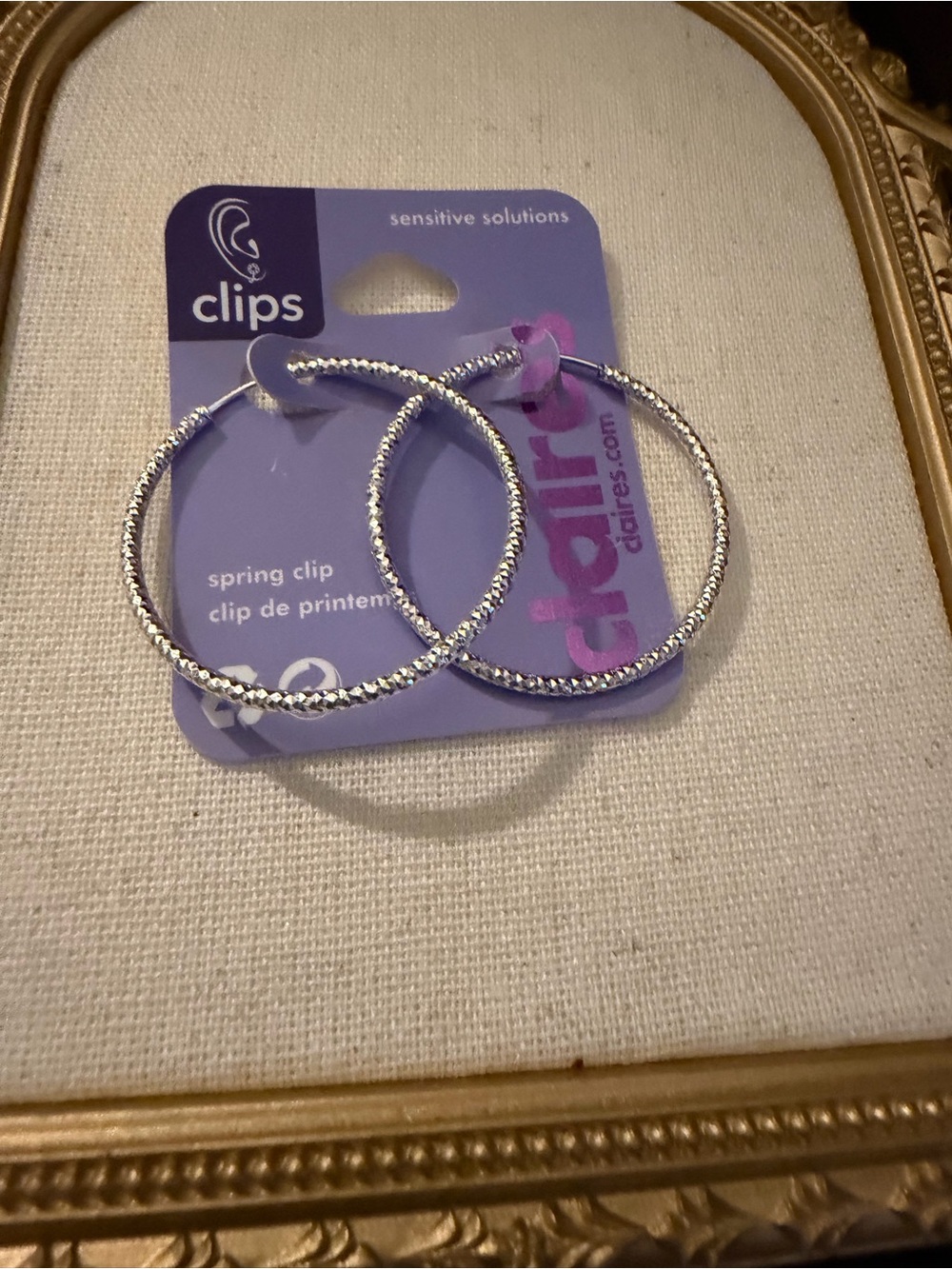 Claire's Silver Twisted Hoop Earrings - Silver - Spring Clip
